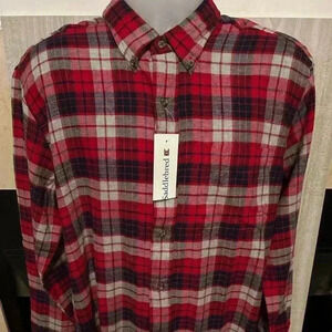 Saddlebred Men’s Flannel Button Down Shirt. Navy & Red. New with tags. Large.